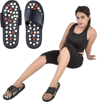 EKiN Spring Acupressure and Magnetic Therapy Accu Paduka Slippers for Full Body Blood Circulation Natural Leg Foot Massager Slippers For Men and Women (Free Size) Massager(Black)