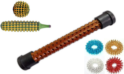 AcuEnergy Acupressure Roller Wooden massager Pain Relief foot roller with Ball, Karela Massager with 4 pcs ring Massager(generic)