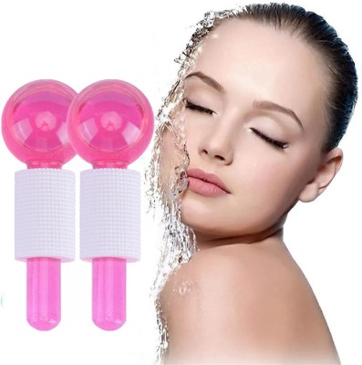 Rossella 2 PCS Energy Beauty Crystals Facial Cooling Massage Ice Globes Roller Ball Face and Neck Eye Circle with Handle Massager(Pink)