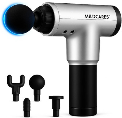 Mildcares M1 Pro Full Body Massager Gun for Pain Relief | Deep Tissue Therapy | 6-Speed Settings | 4 Heads | Rechargeable Silent Motor–Electric Massager for Pain Relief Massager(Silver)