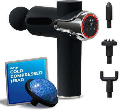RLN Lifelong Gun Massager for Pain Relief with Cold Compression 9 Speed Settings - Rechargeable, 5 Massage Heads, 3 Modes Massager(Black)