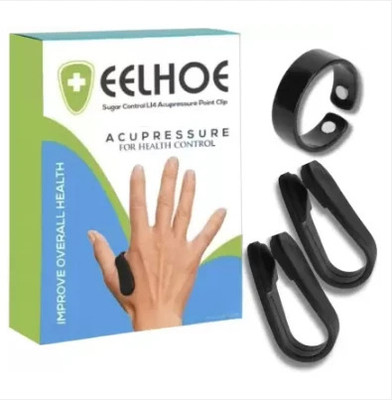 Acupunctoreum Blood Sugar Control Ring Magnetic Therapy Ring Lymphatic Drainage, Pain Relief With 2 U Shape Clip Massager(Black)