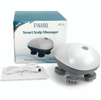 FINARO Revive Electric Handheld Head Portable Massager for Body Head, Neck, Back, Leg Scalp Massager With 4 Rotating Heads Vibration Relax Massager With3 Speed Modes Massager(White)