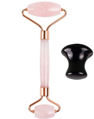 Getmecraft Rose Quartz Roller and Black Obsidian Mushroom Gua Sha Rose Quartz Facial Roller Jade Roller Face Roller Massager for Face Eyes Cheeks Forehead Neck Skin Care Tool Reduce Wrinkles Puffiness Massager(Pink, Black)