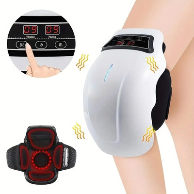 TENS Knee Massager with Heat and Kneading for Pain Relie，Infrared Heated Vibration for Arthritis Massager，Cramps and Joint Warmer Rechargeable LED Display Massager(White)