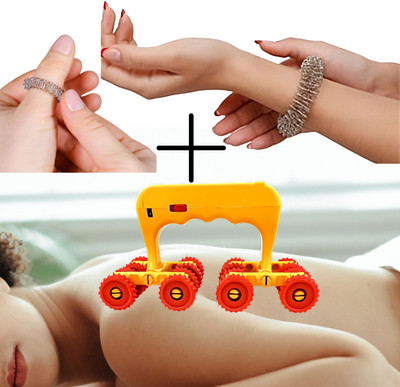 KTHC 16 Wheel Acupressure Roller Massager Vibrator, Su-Jok Finger Ring and Hand Ring used to release tension, improve blood circulation, promote relaxation Massager(Combo pack of 3)