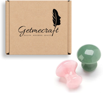 Getmecraft Jade and Rose Quartz Mushroom Set 2pcs Natural Rose Quartz/Green Jade Mushroom-Shape Gua Sha Guasha Scraping Massage Tool Sets Board for Spa Relaxing Meditation Massager(Pink, Green)