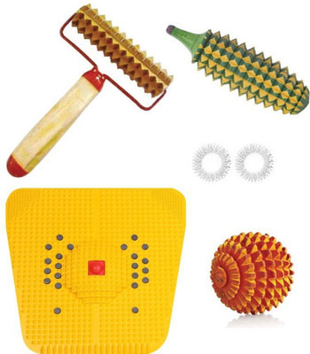 Ronofic Acupressure Massager Tools Combo Kit Acupressure Bio-Magnetic Foot Mat + Karela + Wooden Ball + 2 Ring + Wooden Handle Roll For Stress And Pain Relief Massager(Multicolor)