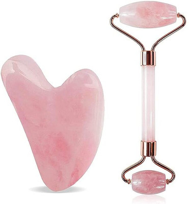 PCS PCM Rose Quartz Jade Face Roller and Gua Sha Set Roller and Guasha Combo for Glowing & Healthy Skin I Face Massage Tool Massager(Pink)