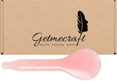 Getmecraft Rose Quartz Spoon shape Gus Sha Rose Quartz Jade Roller Real Jade Gua Sha Board Mushroom Massager Face Lifting Tool Facial Guasha Massage tool (Spoon shape) Massager(Pink)