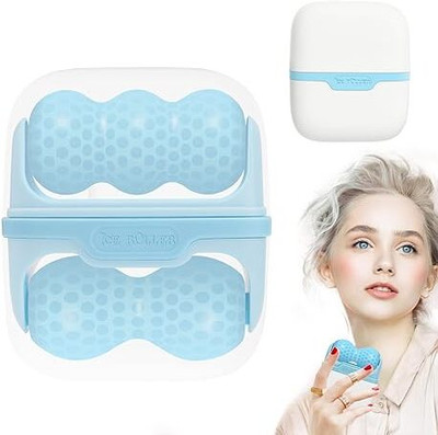 Kostech S30 2 In 1 Silicone Ice Face Roller V Shape and W Shape Cooling Head Ice Roller For Massager(Blue)