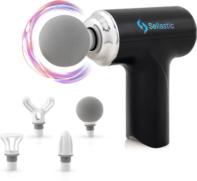 sellastic Forge Massager Gun, Deep Tissue Pain Relief Massage Therapy, 6 Speed, 4 Specialized Heads, Handheld, Quiet, Powerful, Body Relaxation Percussion Massager(Black)