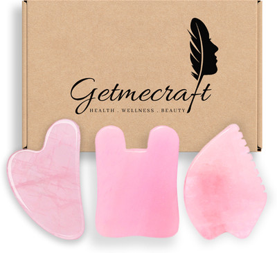Getmecraft Rose Quartz Gua Sha, Leaf Shape Gua Sha and Rabbit Ear Shape Gua Sha Massage Tool Set Massager For Face, Neck, Dark Circles and Under Eye Treatment Massager(Pink)