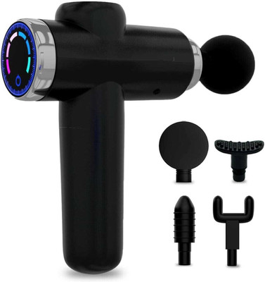 MouliK LLGM171 Gun for Pain Relief-4 Massage Heads & LCD Touch Display-Battery Powered Deep Tissue Massage with 6 Speed Settings for Percussion Massage for Full Body Massager(Metallic Silver, Black)