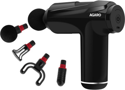 AGARO Primo Gun Massager, 4 Heads, 6 Speed, Rechargeable, Tissue Muscle Massager Full Body Pain Relief, Muscle Relaxation of Neck, Shoulder, Back, Foot Massager(Black)