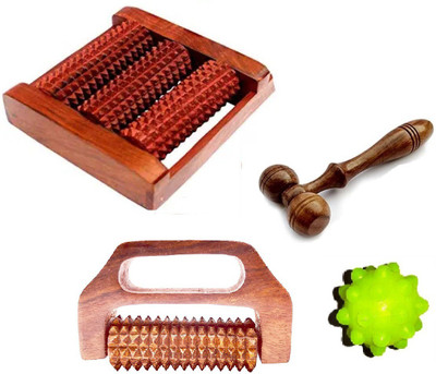 Geetastik GA-110410 3 roller foot massager combo with foot/hand rod and Karela Massager(Brown)