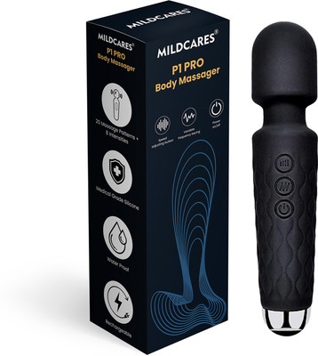Mildcares Dual-Function Personal Massager | 8 Power Levels & 20 Vibration Pattern Flexible Head |Waterproof Body-Safe Silicone | Rechargeable Wand for Stress & Pain Relief Massager(Black)