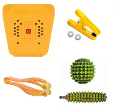 EKiN Acupressure Kit Mat, Yellow Clip, 2 Sujok Ring, China Finger, Wooden Karela Wooden Ball For Body Pain And Stress Relief Massager(Multicolor)