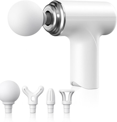 MASSAGE EXPERT Mini Gun Massage Handheld Full Body Pain Relief or Relaxation 6 Speed Level, 4 Heads attachment Rechargeable Travel Friendly for Back Neck Leg Hand Massager(White, Silver)