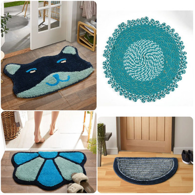 STAR TEX Microfiber Door Mat(Blue, Pack of 4, Medium)