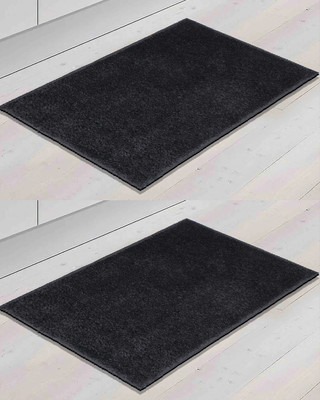 GRHAMOY Polyester Door Mat(Black, Medium, Pack of 2)