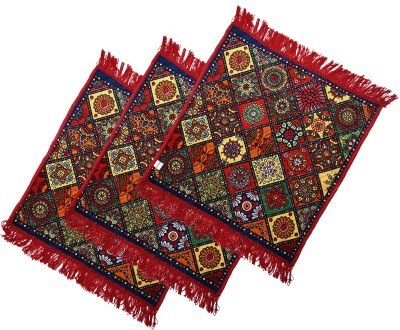 HOMESTIC Velvet Prayer Mat(Red, Large, Pack of 3)