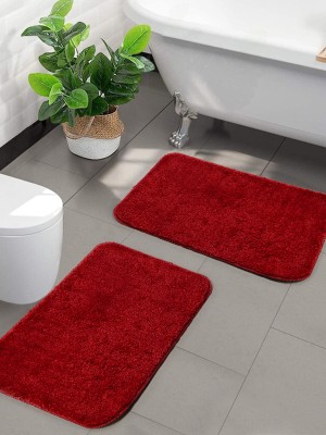 Saral Home Microfiber Bathroom Mat(Red, Medium, Pack of 2)