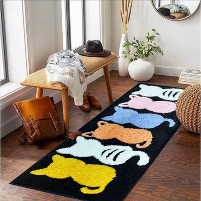 Choggli 40 cm  X 120 cm Cotton Carpet(Rectangle, Black)