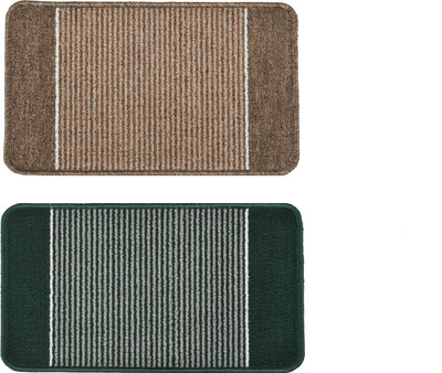 A CUBE LUXURY SOLUTIONS Microfiber Door Mat(Beige, Green, Medium, Pack of 2)