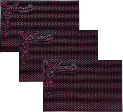 KUBER INDUSTRIES Rubber Door Mat(Black & Maroon, Medium, Pack of 3)