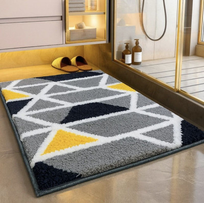 HRB Microfiber Floor Mat(Grey, Yellow, White, Medium)