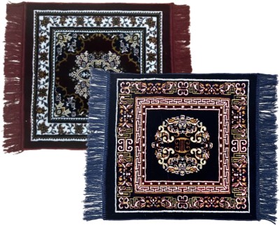 DEESAK Velvet Prayer Mat(Dark Blue & Maroon, Medium, Pack of 2)