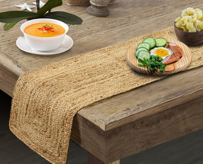 SIYA TEXTILES Brown 137 cm Reversible Table Runner(Cotton)