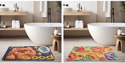 LOOM LEGACY Rubber Bathroom Mat(Multicolor, Medium, Pack of 2)