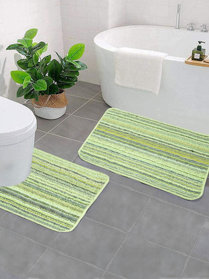 Saral Home Polyester Bathroom Mat(Green, Medium, Pack of 2)