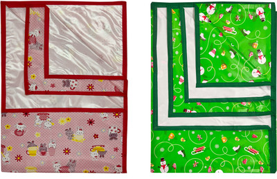 ECOSOFT Plastic Baby Bed Protecting Mat(PINK RABBIT & GREEN PENGUIN, Large, Pack of 2)