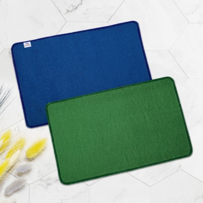 Heart Home Microfiber Door Mat(Green, Blue, Medium, Pack of 2)