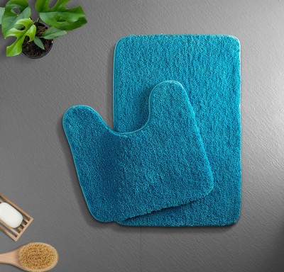 Slayy with Style Microfiber, PP (Polypropylene) Bathroom Mat(Turquoise, Medium, Pack of 2)