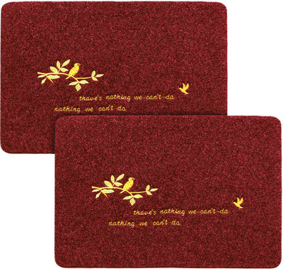 KUBER INDUSTRIES Microfiber Door Mat(Maroon, Free, Pack of 2)
