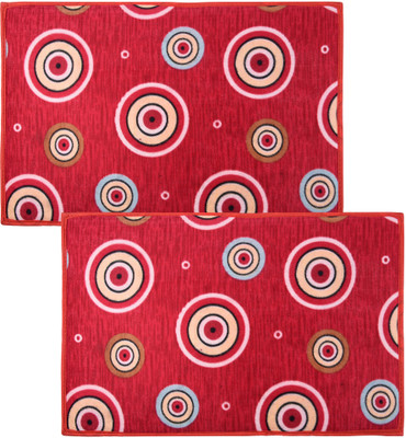 KUBER INDUSTRIES Polyester Door Mat(Red, Medium, Pack of 2)