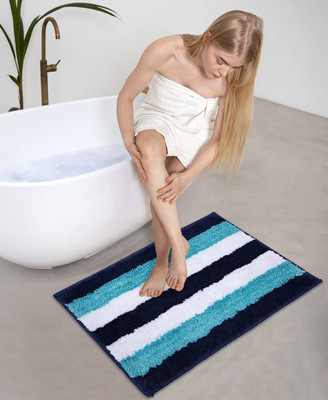 AAZEEM Polyester Floor Mat(Sky Navy White, Free)