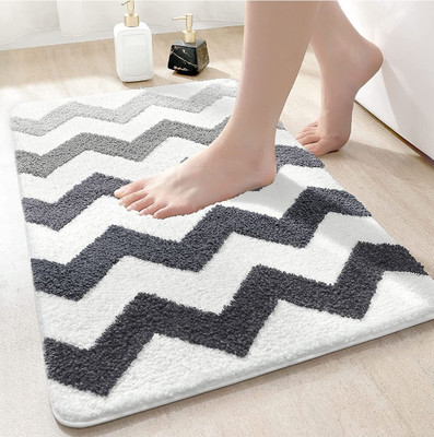 MINGET Microfiber Door Mat(WhiteGreyZigZag, Large)