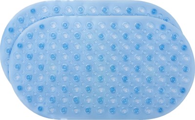 KUBER INDUSTRIES PVC (Polyvinyl Chloride) Bathroom Mat(Blue, Small, Pack of 2)