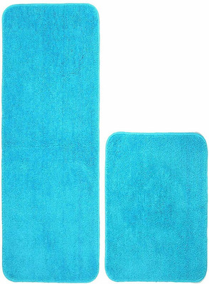 MY HOME Microfiber Floor Mat(Light Blue, Medium, Pack of 2)