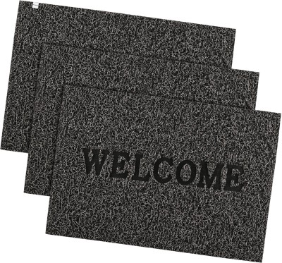 HOMESTIC Rubber Door Mat(Grey, Large, Pack of 3)