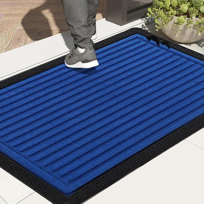 Cursheet Homz Rubber Door Mat(Blue, Medium)
