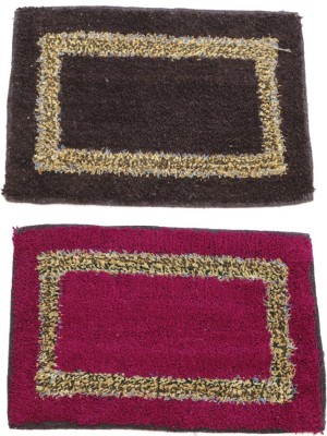 Dulhan Microfiber Door Mat(Coffee & Pink, Small, Pack of 2)
