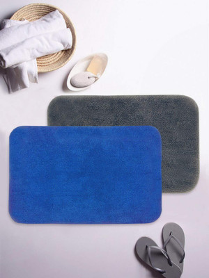 MAA HOME CONCEPT Microfiber Bathroom Mat(Grey & Blue, Medium, Pack of 2)