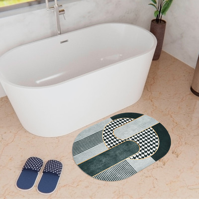 KUBER INDUSTRIES Polyester Bathroom Mat(Black & Gray, Medium)