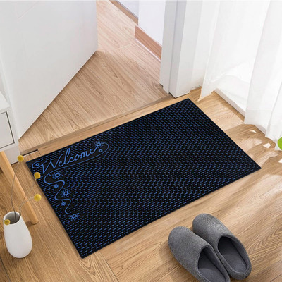 KUBER INDUSTRIES Rubber Door Mat(Black & Blue, Medium)